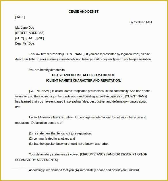 Free Cease and Desist Letter Template for Slander Of Cease and Desist Letter Template 16 Free Sample Example