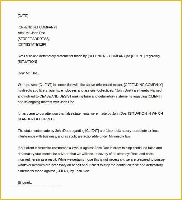 Free Cease and Desist Letter Template for Slander Of Cease and Desist Letter Template – 6 Free Word Pdf