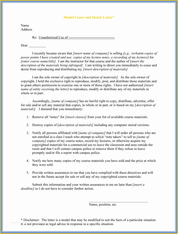 Free Cease and Desist Letter Template for Slander Of Cease and Desist Templates 6 Letters and forms for Word