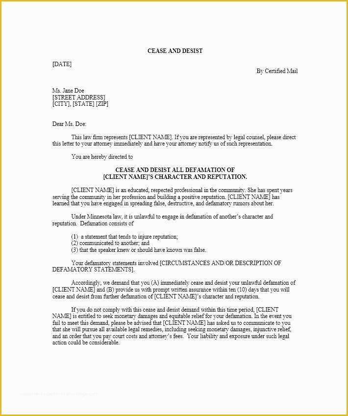 Free Cease and Desist Letter Template for Slander Of Lawyers that Deal with Defamation Character – Lamoureph