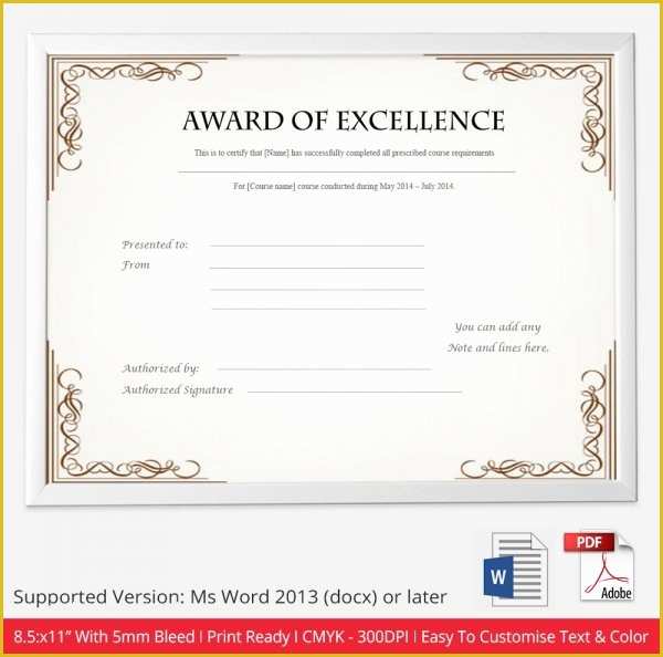 Free Certificate Of Excellence Template Of 52 Free Printable Certificate Template Examples In Pdf