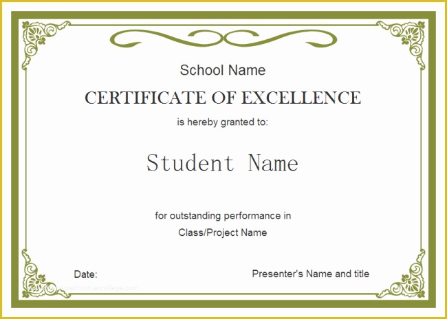 Free Certificate Of Excellence Template Of 6 Printable Certificates
