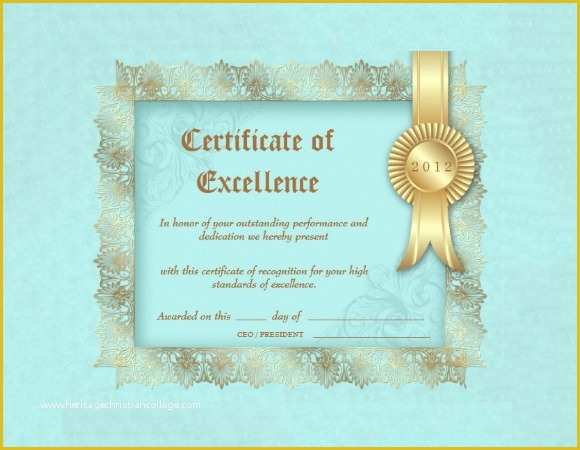 Free Certificate Of Excellence Template Of 9 Certificate Of Excellence Templates – Samples Examples