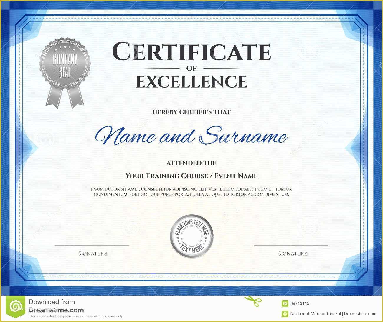 Free Certificate Of Excellence Template Of Certificate Excellence In Vector Stock Vector