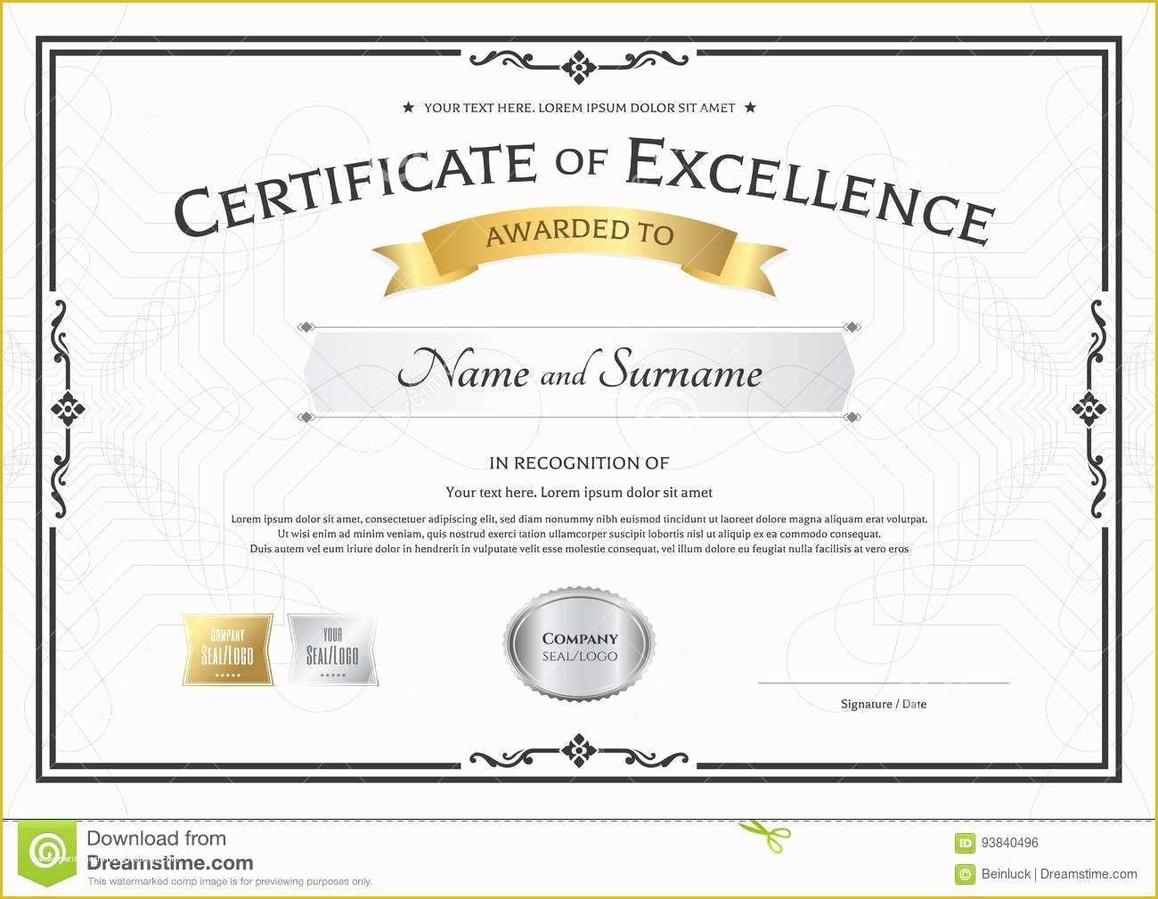 Free Certificate Of Excellence Template Of Certificate Excellence Template with Gold Award Ribbon