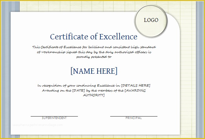 Free Certificate Of Excellence Template Of Certificate Of Excellence Template for Word