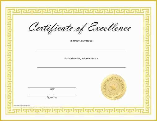 Free Certificate Of Excellence Template Of Certificate Of Excellence Template