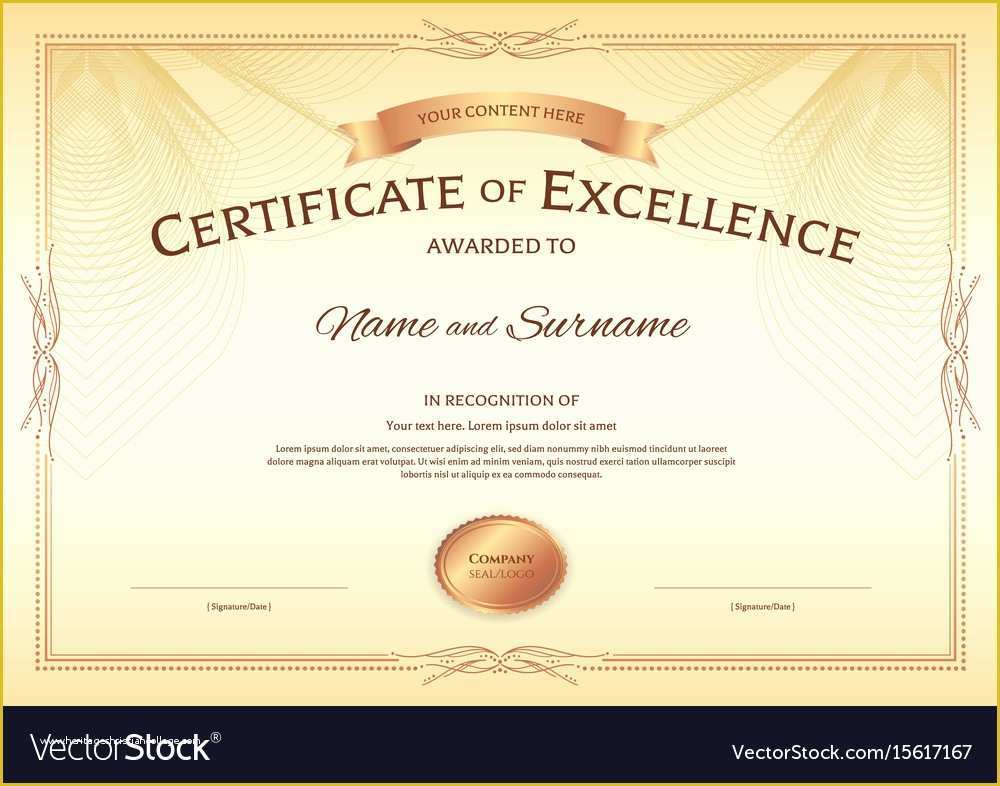 Free Certificate Of Excellence Template Of Certificate Of Excellence Template with Award Vector Image