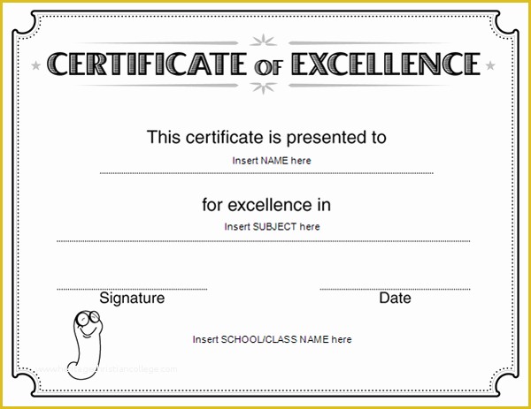 Free Certificate Of Excellence Template Of Certificate Of Excellence Templates