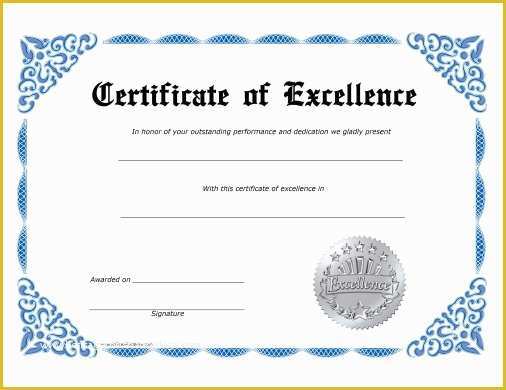Free Certificate Of Excellence Template Of Certificate Templates formatted
