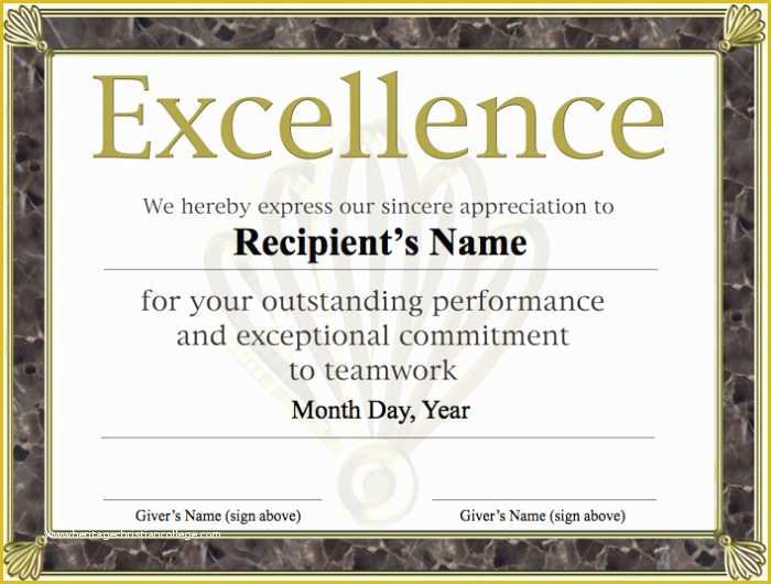 Free Certificate Of Excellence Template Of Employee Service Award Certificate Template Templates