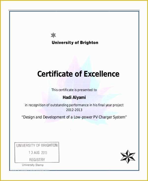 Free Certificate Of Excellence Template Of Excellence Certificate Template 16 Free Word Pdf Psd