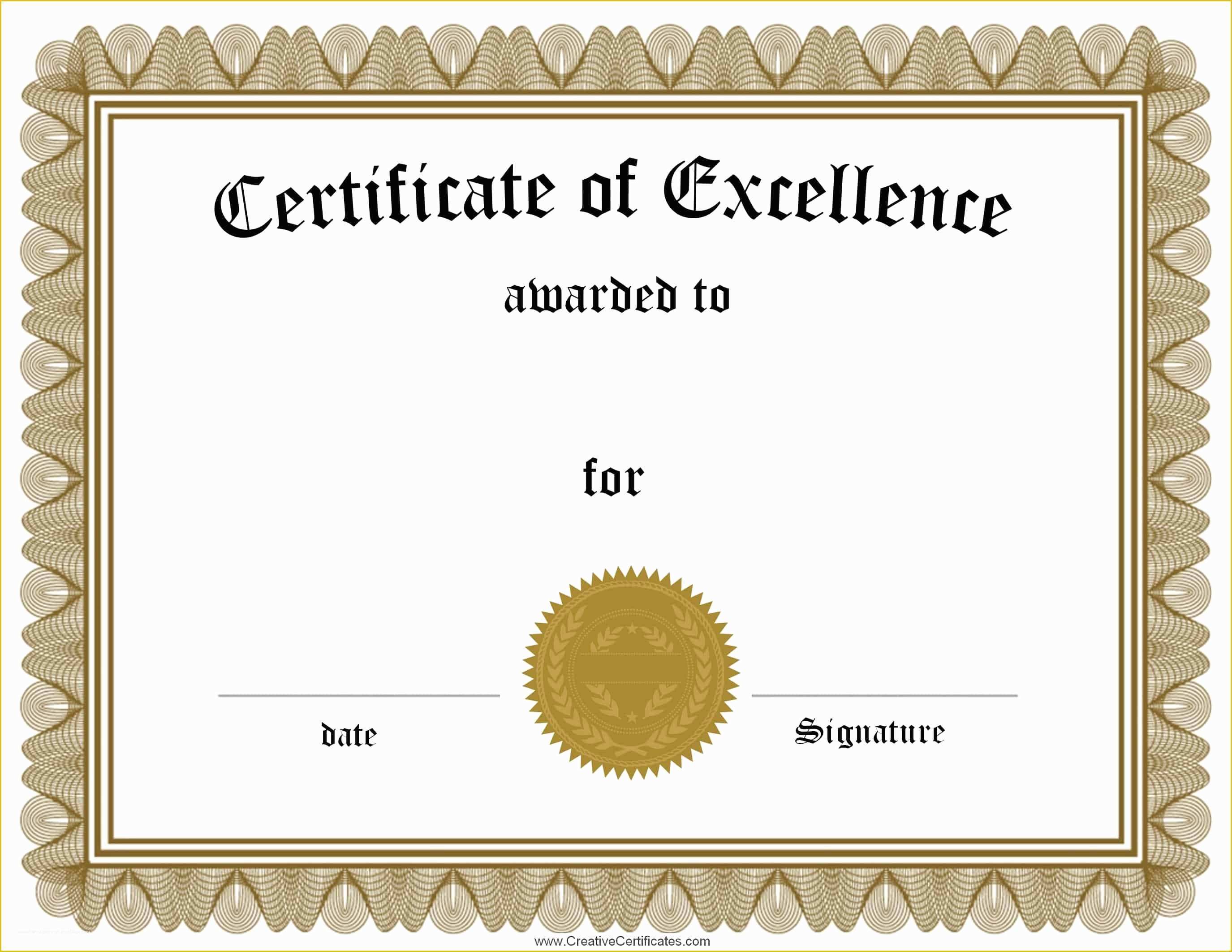 Free Certificate Of Excellence Template Of Free Customizable Certificate Of Achievement