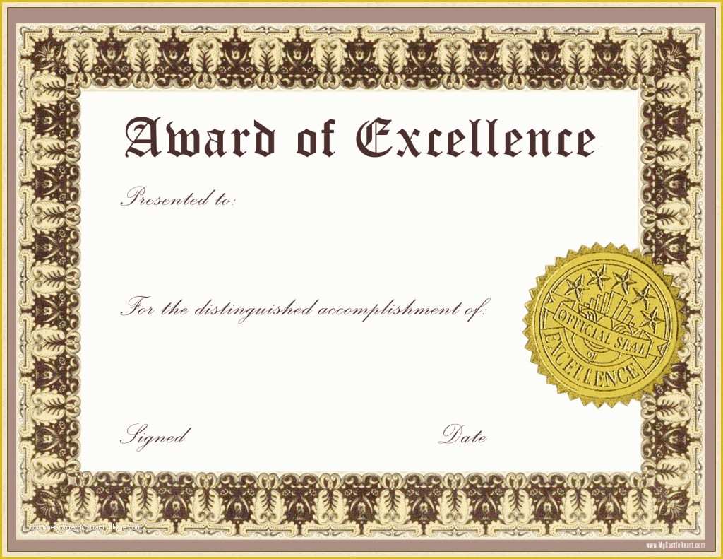 Free Certificate Of Excellence Template Of Impressive Award Of Excellence Template with Gold Stamp