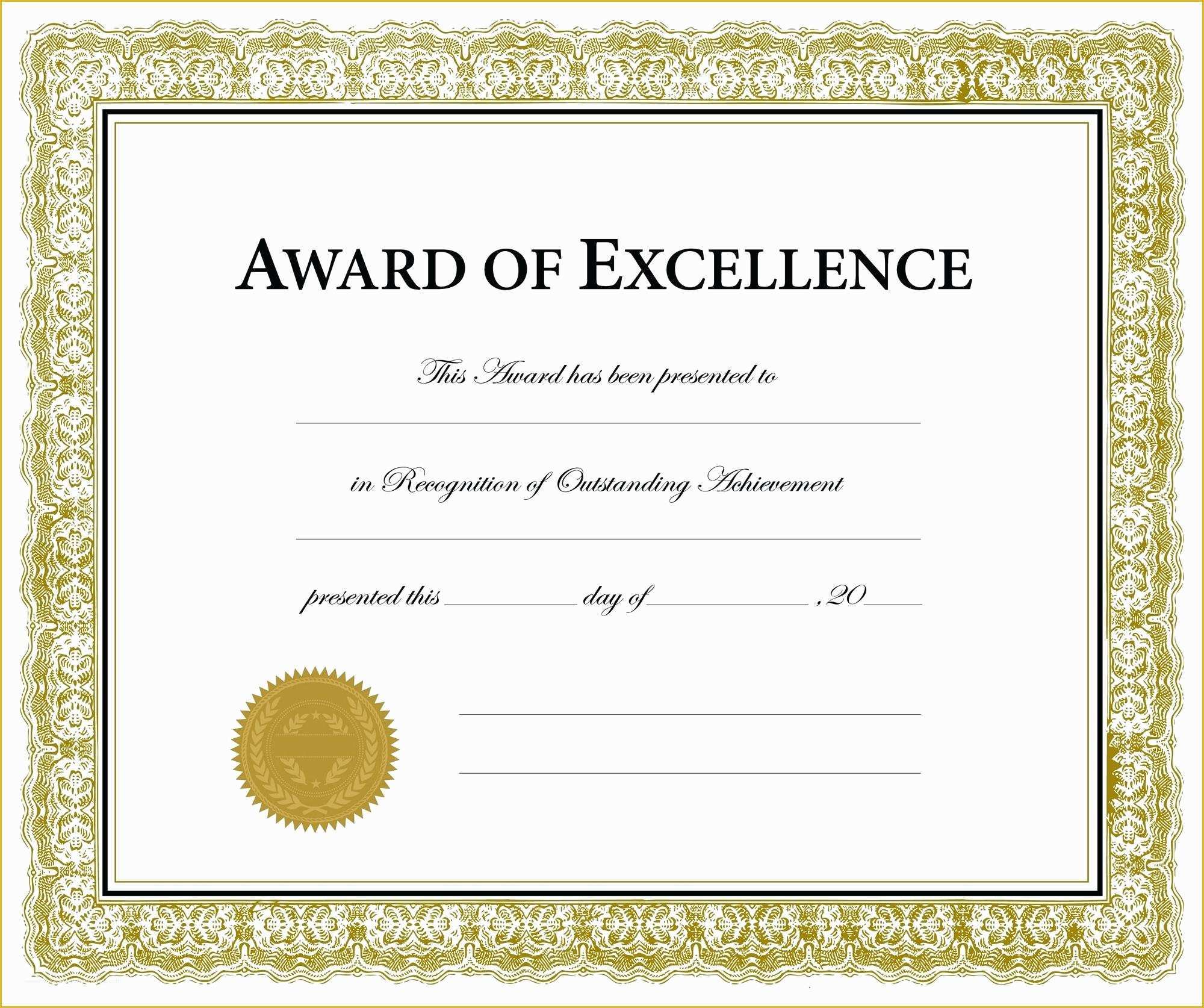 Free Certificate Of Excellence Template Of Template Excellence Award Template