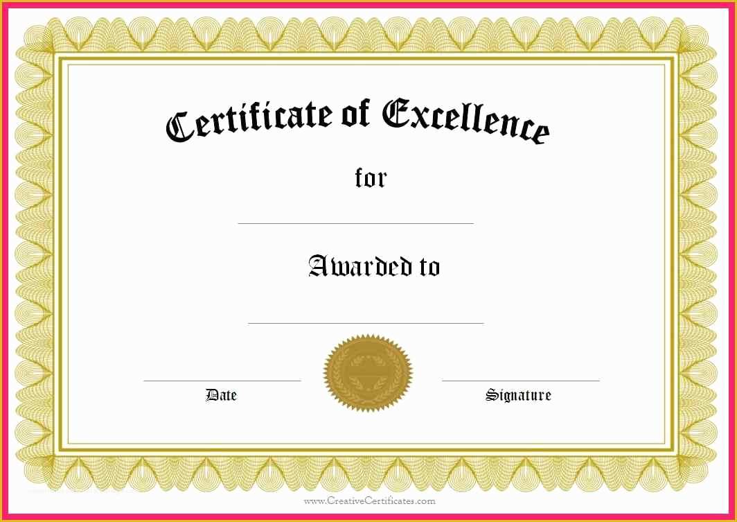 Free Certificate Of Excellence Template Of Winner Certificate Template
