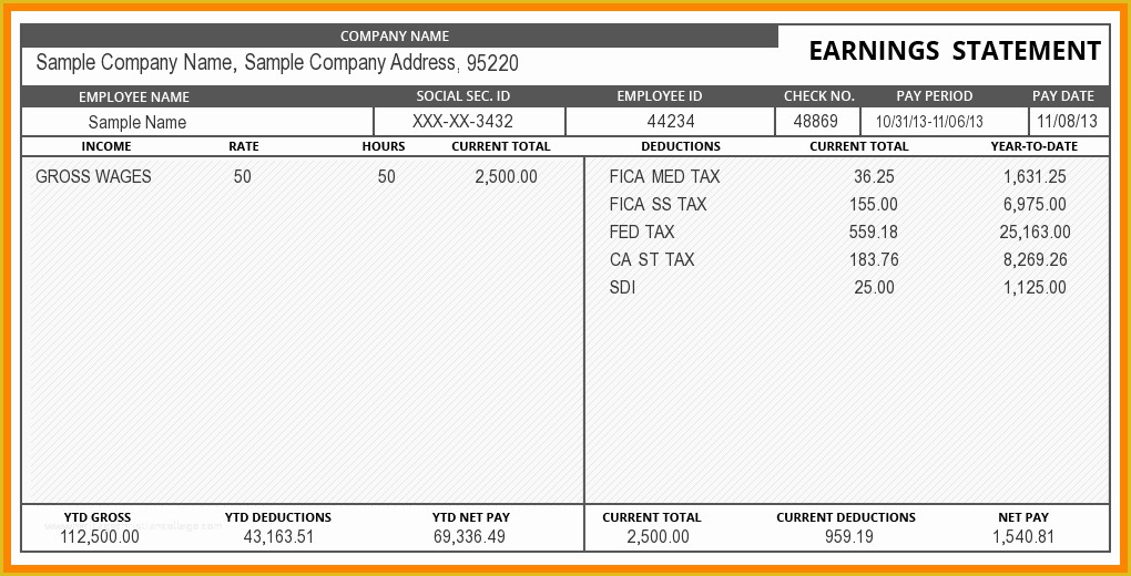 Free Check Stub Template Excel Of 9 Free Excel Pay Stub Template