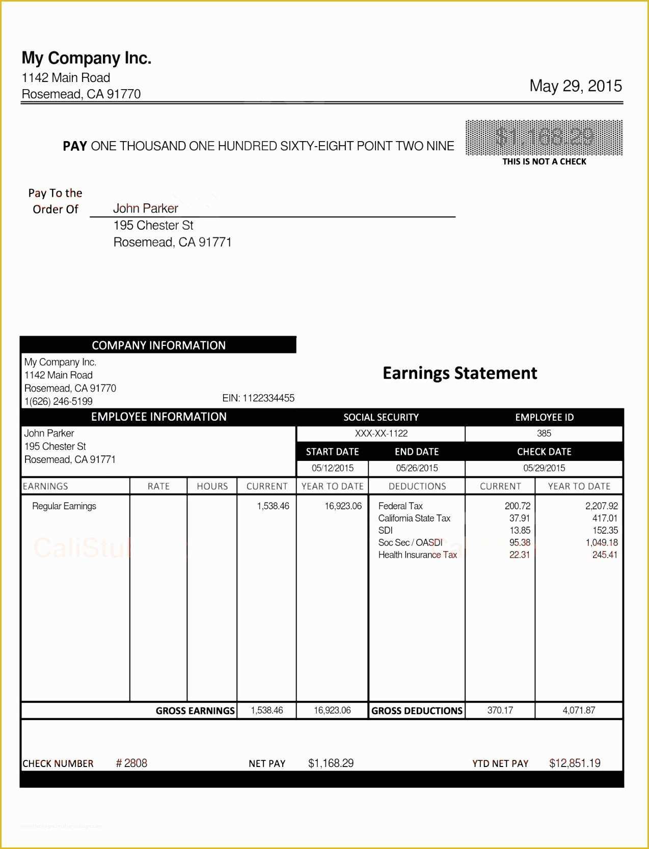 Free Check Stub Template Excel Of Free Pay Stub Template Word Document 