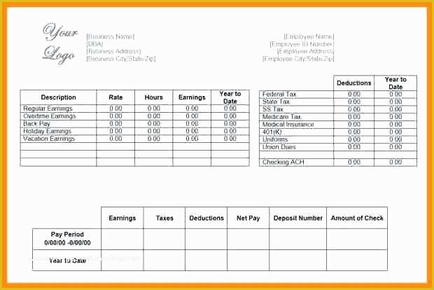 Free Check Stub Template Excel Of Excel Paystub Template Free Pay Stub Template with