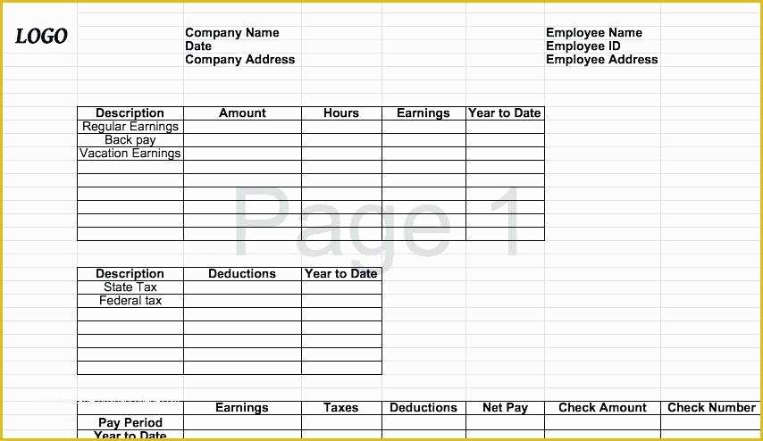 Free Check Stub Template Excel Of Excel Paystub Template Free Pay Stub Template with