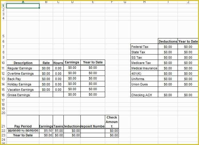 Free Check Stub Template Excel Of Microsoft Excel Paycheck Stub Template
