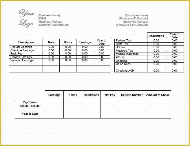 Free Check Stub Template Excel Of Paycheck Stub Template