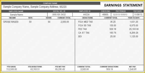 Free Check Stub Template Printables Of 24 Pay Stub Templates Samples Examples & formats