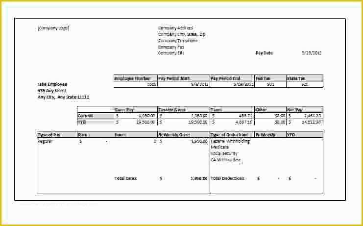 Free Check Stub Template Printables Of 4 Free Printable Pay Stubs Online