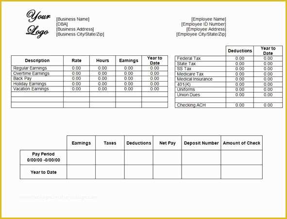 Free Check Stub Template Printables Of Free Blank Printable Pay Stub