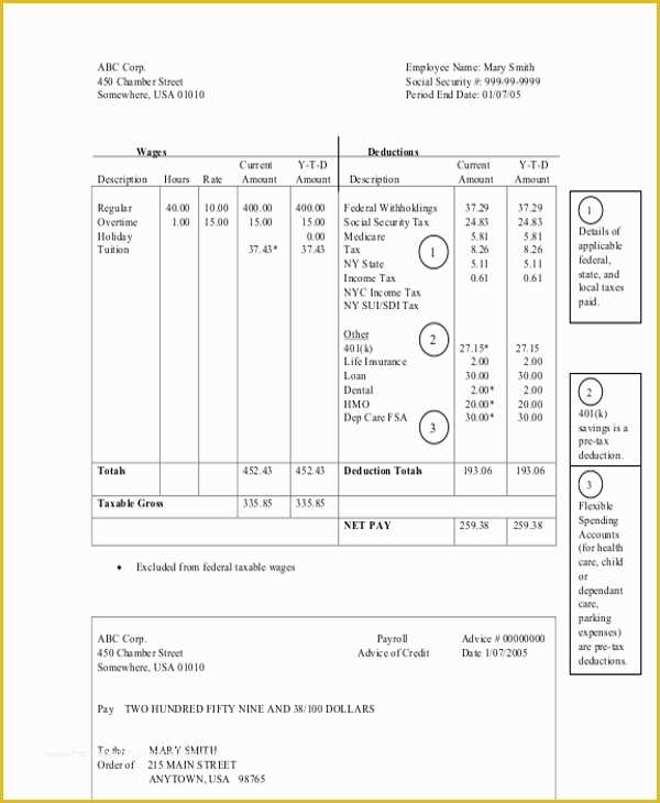 Free Check Stub Template Printables Of Paycheck Stub Template