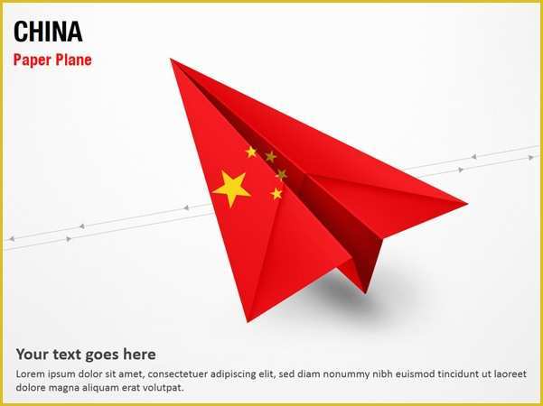 Free Chinese Powerpoint Templates Of Paper Plane with China Flag Powerpoint Map Slides Paper