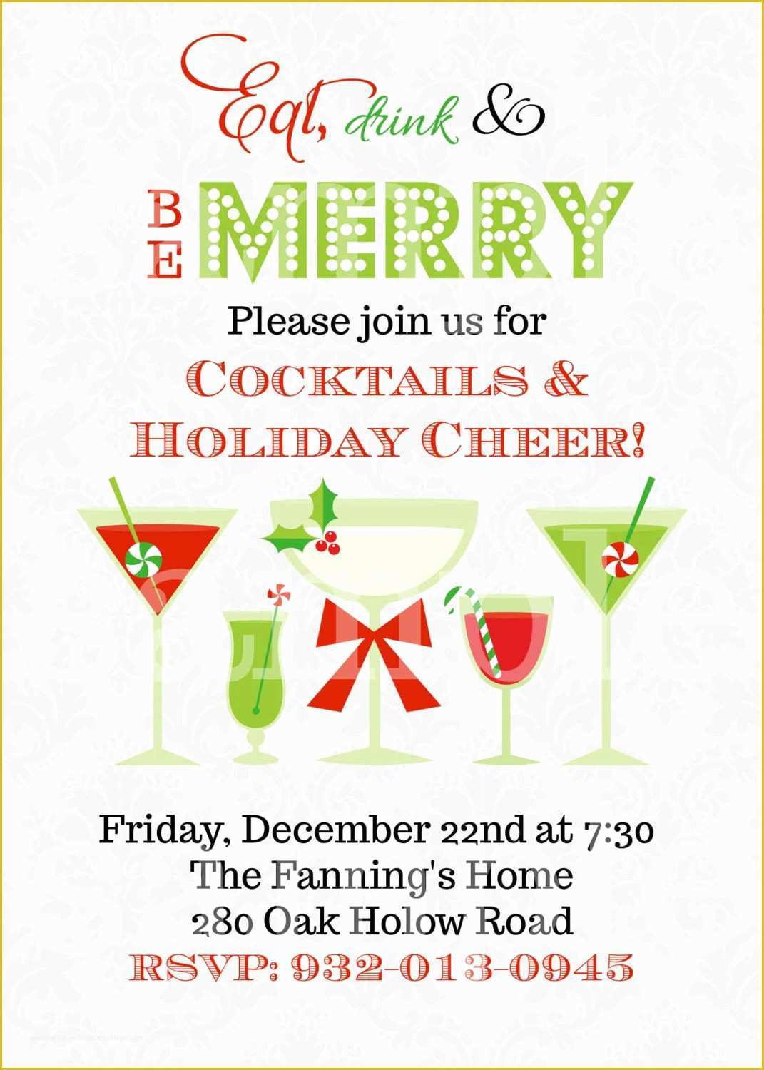 Free Christmas Cocktail Party Invitation Templates Of Christmas Cocktails Invitation You Print Holiday Party
