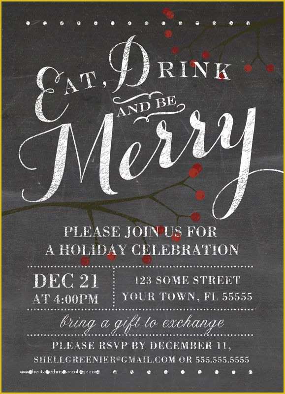 Free Christmas Cocktail Party Invitation Templates Of Christmas Invitation Template Winter Chalkboard Holiday