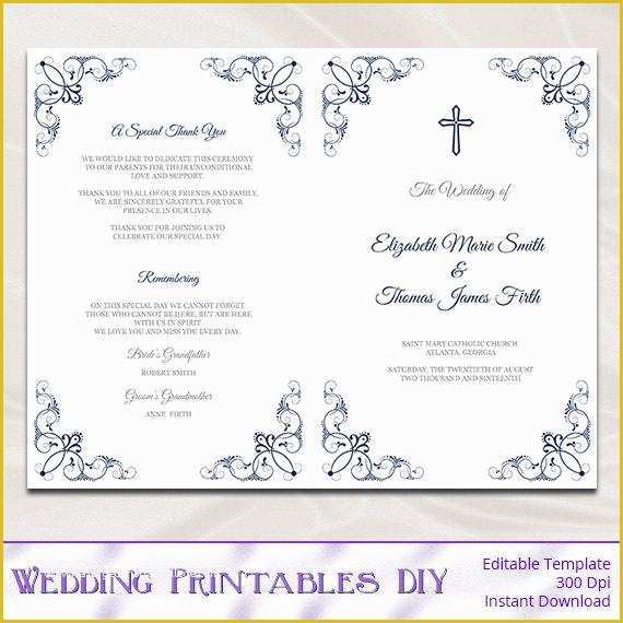 Free Church Program Template Of Catholic Wedding Program Template Diy Navy Blue Church