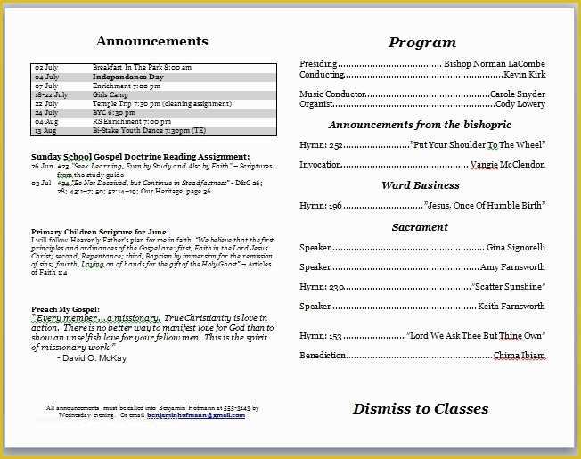 Free Church Program Template Of Church Program Template