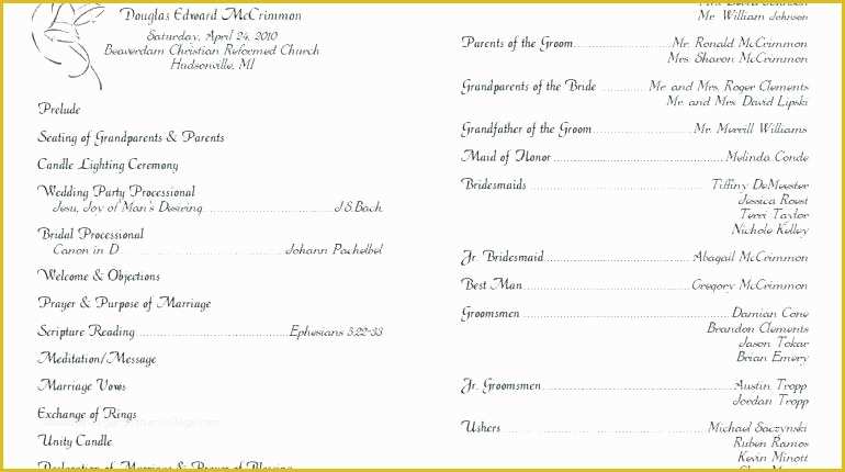 Free Church Program Template Of Template for Church Program Wedding Reception Catholic