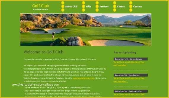 Free Club Website Templates Of Free Golf Club Green Css Website Template