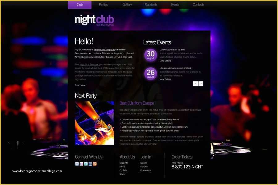 Free Club Website Templates Of Free Website Template with Background Image for Night Club