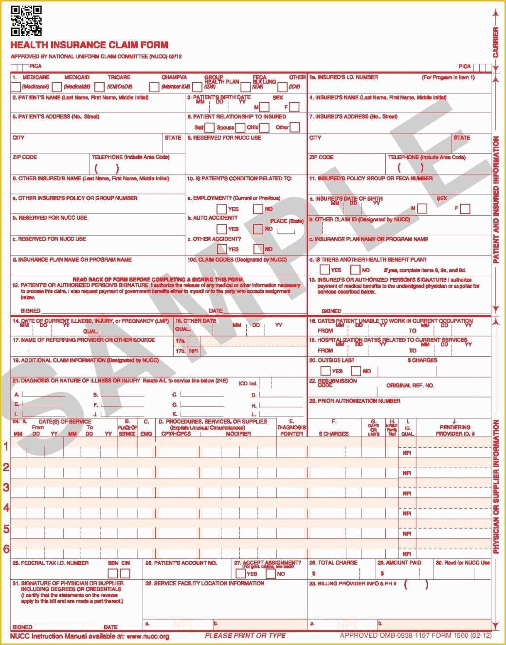 Free Cms 1500 Template for Word Of 1500 Billing form Bing Images