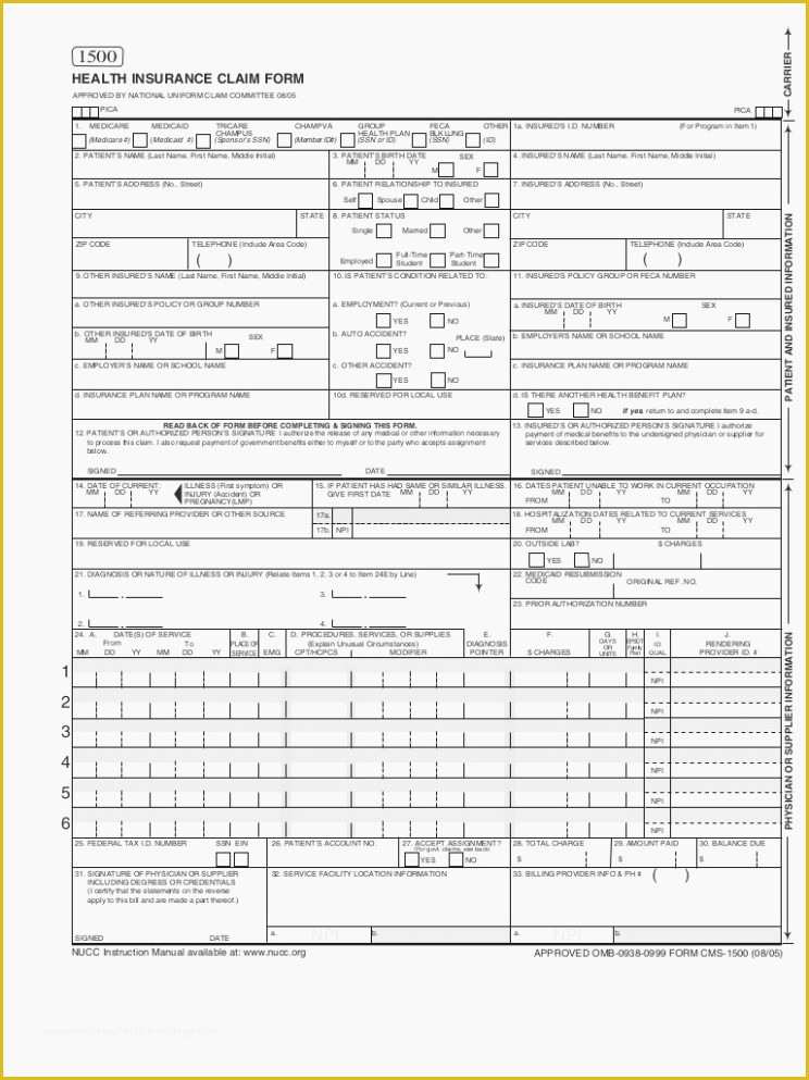 Free Cms 1500 Template For Word Of 1500 Claim Form Pdf Hcfa 1500 Form 