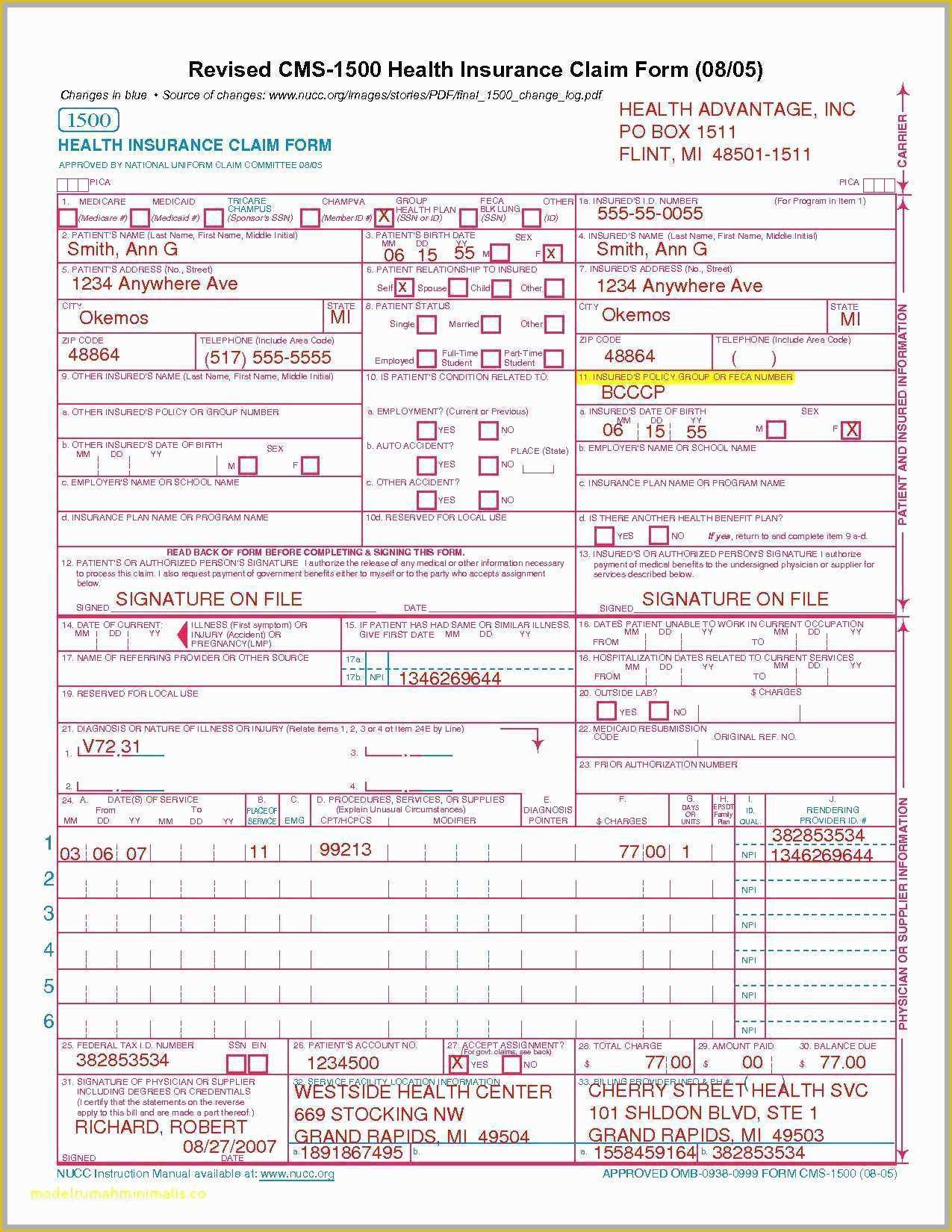 Free Cms 1500 Template for Word Of 40 Great Fillable Cms 1500 Template