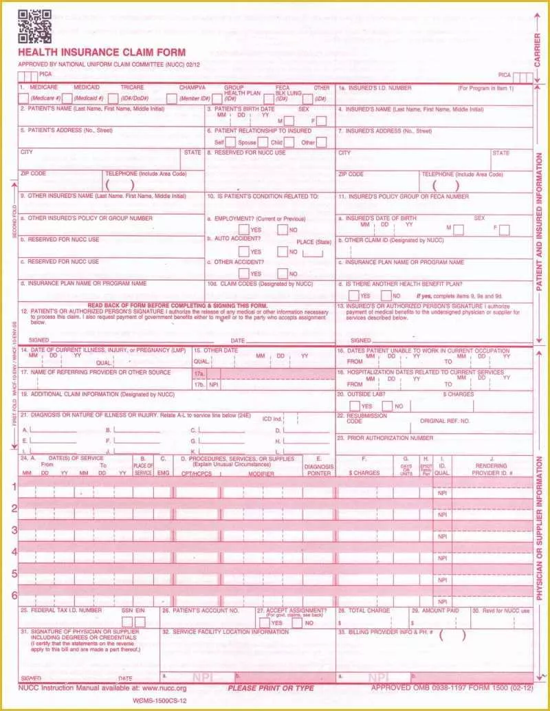 Free Cms 1500 Template for Word Of Cms 1500 form Printable