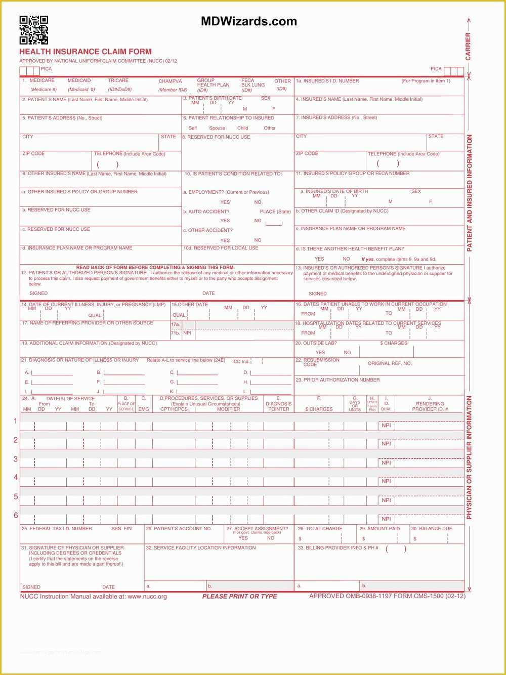 Free Cms 1500 Template for Word Of Hcfa 1500 form Template