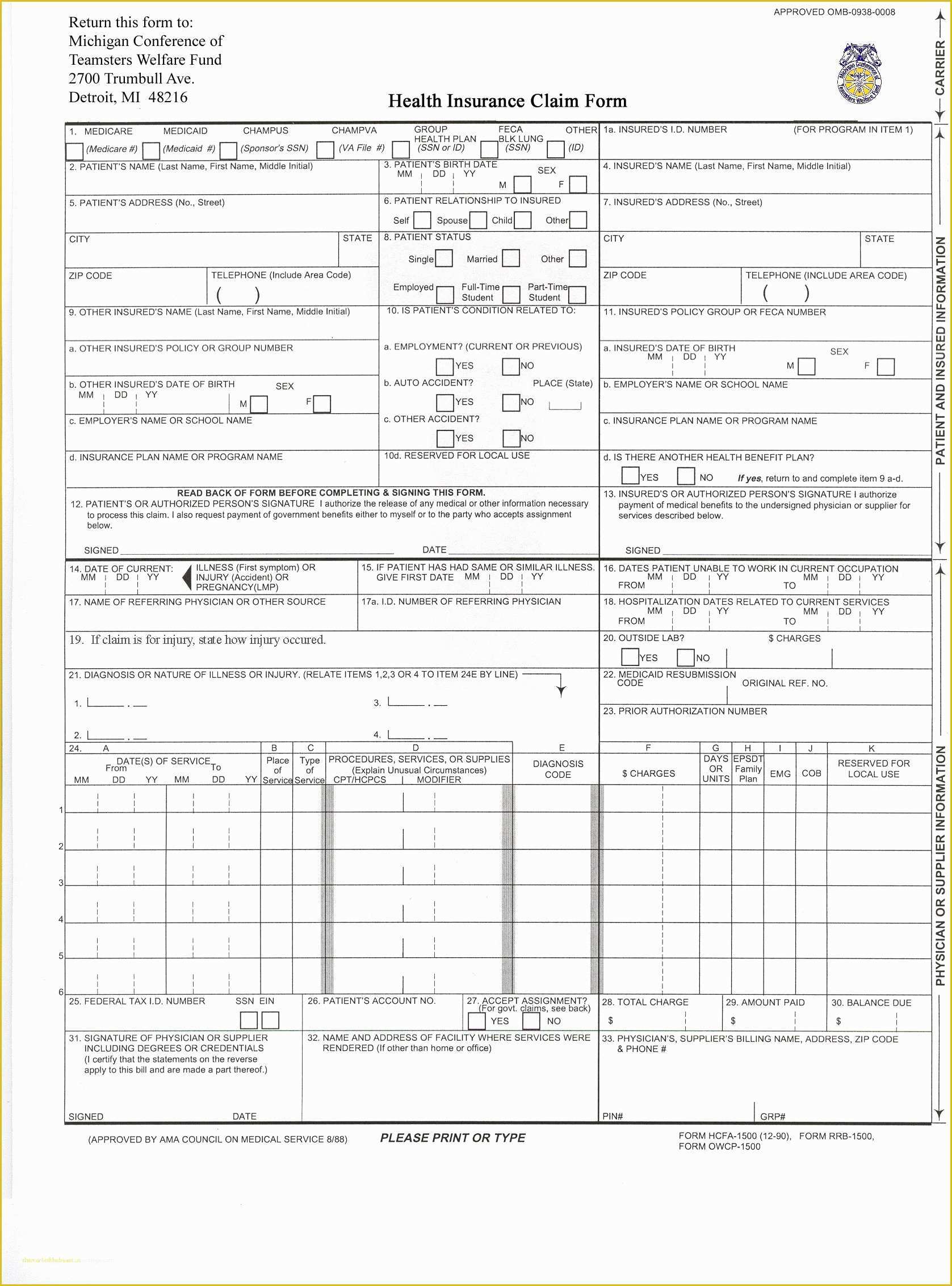 Free Cms 1500 Template for Word Of Printable Hcfa 1500 Claim form Beautiful Medical Claim