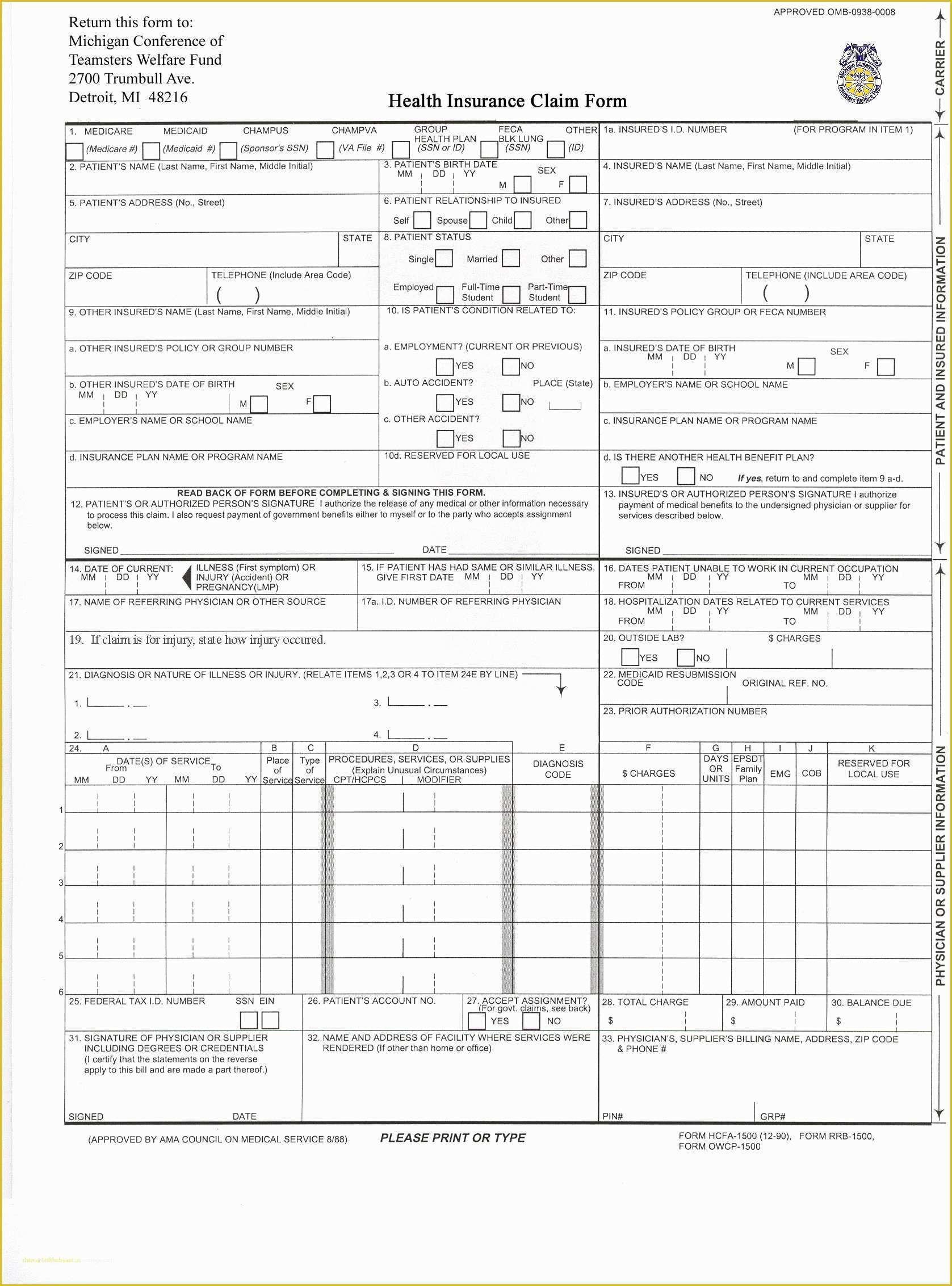 Free Printable Cms 1500 Claim Form