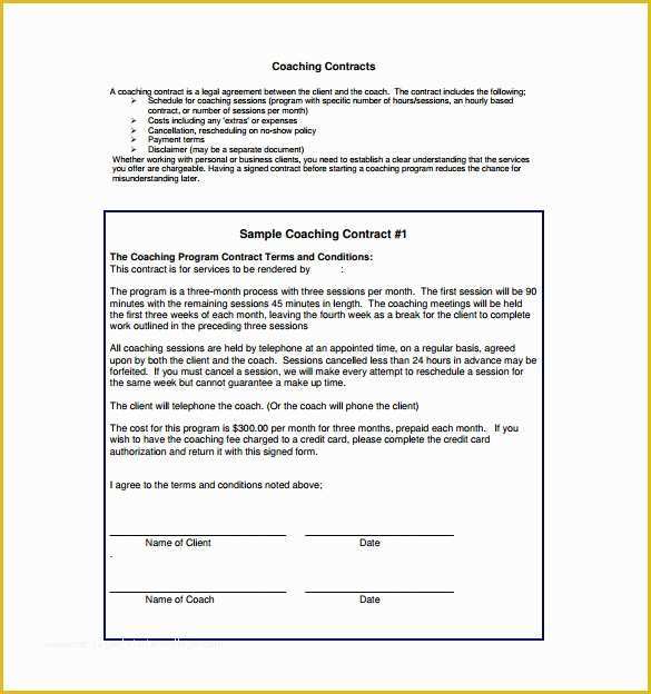 Free Coaching Agreement Template Of 13 Coaching Contract Templates to Download for Free