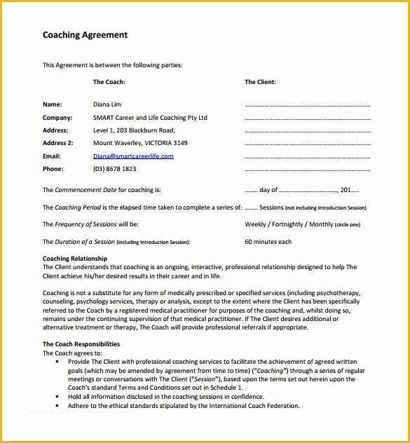 Free Coaching Agreement Template Of 13 Coaching Contract Templates to Download for Free