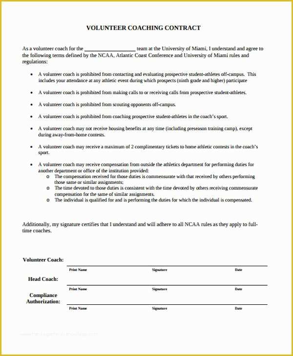 Free Coaching Agreement Template Of 8 Coaching Contract Templates Free Sample Example