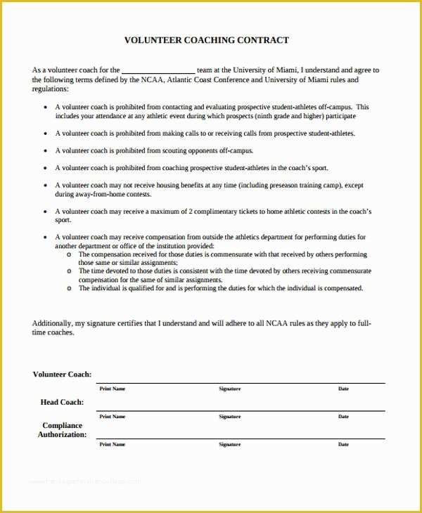 Free Coaching Agreement Template Of 8 Coaching Contract Templates Free Sample Example