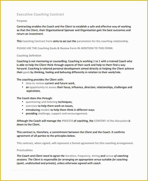 Free Coaching Agreement Template Of 8 Coaching Contract Templates Free Sample Example
